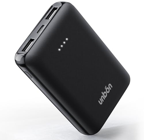 UNBON Externt USB-batteri 10 000 mAh för värmeväst, mini powerbank ultraplatt och lätt, backup-batteri bärbar laddare med 2 USB-A-utgångar för uppvärmbar väst och smartphone