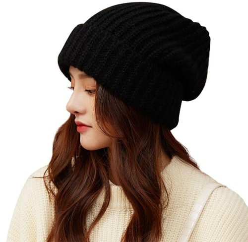 Risipu Bonnet d'hiver tricoté pour Femme, Doux, Souple et Chaud, Protection des Oreilles, Grande Taille, Haute élasticité, Convient aux Personnes ayant différentes circonférences de tête