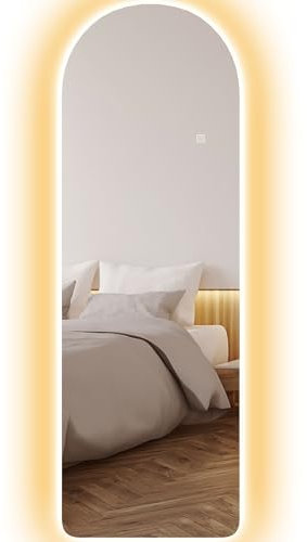 HOMCOM Grand Miroir Mural 120 x 40 cm avec éclairage LED Miroir arqué sans carde, Anti-déflagrante, intensité Variable et 3 Couleurs d'éclairage, pour Salon et Chambre à Coucher, Transparent