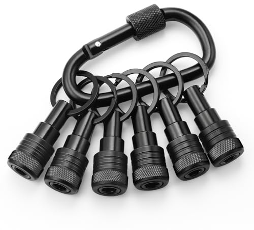 Enhanced Non-Slip Bit Holder Key Chain 6pc, Drill Bit Holder for 1/4 Inch Hex Shank Bits, Bit Holders for Impact Driver Drill Bit Extension, Screwdriver Bit Holder, Quick Change & Easy Access, Black
