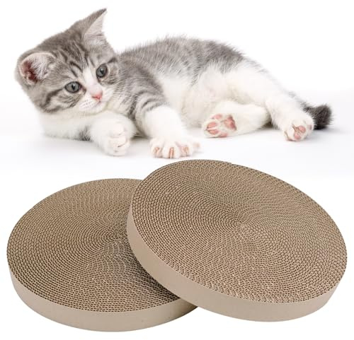 Griwuut Lot de 2 tapis à gratter pour chat - Carton pour chat - Lot de 2 recharges rondes - Carton ondulé réutilisable