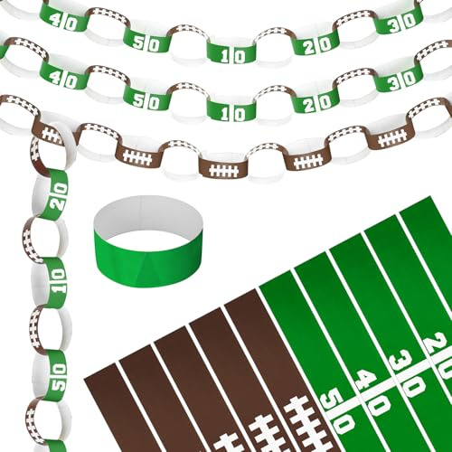 TaoBary Football Party Decorations Football Birthday Banner Garland Hanging Decorations 240 Pcs Paper Chain Strips 1 x 8 Inch Green Brown DIY Folding Strips Double Sided Tape for Sports Theme Game Day