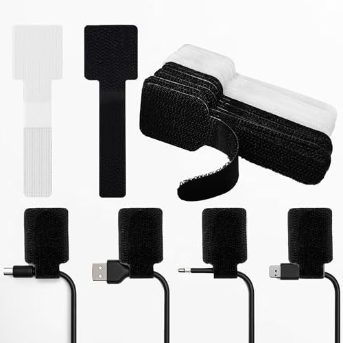 40 pièces Clips Câble Organisateur, LINKINNO Forte Adhérence Attaches Câbles Auto-Adhésives Auto-agrippantes pour PC TV Bureau Table de Nuit, Câbles de Chargement, HDMI, USB, Audio, Noir & Blanc