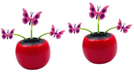 WESIEVYA Ornements Solaires Voiture à Bascule Et Fleur, Lot De 2 Pièces, Décoration Intérieure Auto Animée par Énergie Solaire, Accessoires Décoratifs pour Bureau Et Voiture