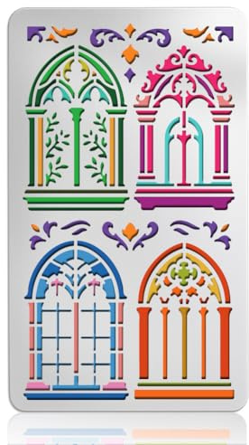 UNICRAFTALE Retro Arched Window Craft Stencil Wood Carving Metal Stencil for Wood Burning Window Sill Stencils Stainless Steel Reusable Journal Template for DIY Art Craft Wall Canvas Furniture