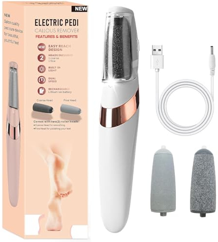 Removedores de callos eléctricos para pies, lima eléctrica de pies, elimina la piel seca para pies más suaves, recargable por USB, resistente al agua, con luz LED, 2 velocidades, herramientas de