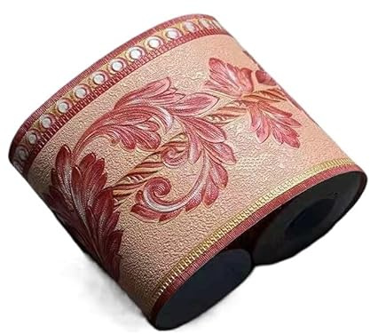Självhäftande tapetbårder, Självhäftande väggdekaler i vinyl, flerfärgade, 10,5x500 cm(Brown Red Flower)