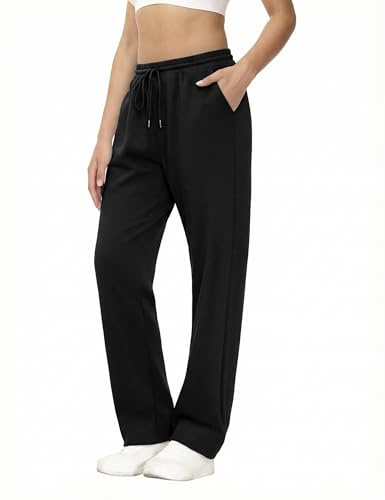 Aseniza Jogging Femme en Coton Pantalon de Sport Couleur Unie Bas de Jogging Large avec Poches Pantalon de Décontracté pour Running Fitness Training S-XXL