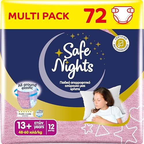 Babylino Safe Nights Girl, trosor för natten för flickor 13 år (48–60 kg), 72 stycken