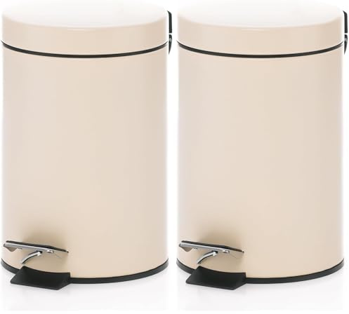 kela Cubo para cosméticos beige 3 l, cubo de basura metálico con pedal para baño, cubo de basura para baño con cubo interior y asa de transporte, MONACO, cubo de basura beige mate (Paquete de 2)