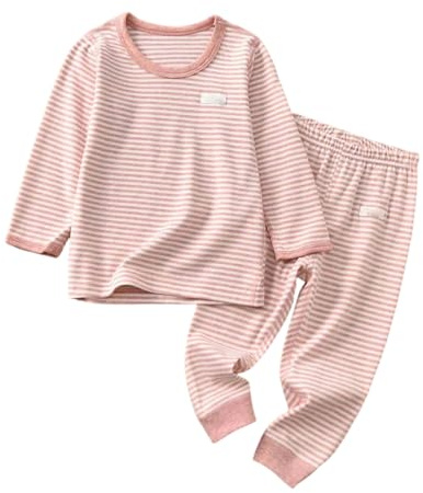 Generisch 2026 Niños de Manga Larga a Rayas Estampados Tops Camiseta Pantalones Casual Ropa Interior Térmica Trajes Conjunto para Diario Escuela, Rosa., 3-4 años
