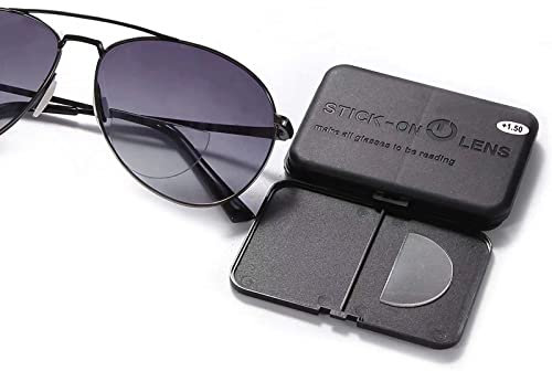 OuShiun 2 Pair Stick on Bifocal Lenses Adhesive Stick Reading Lenses Reusable for Safety Glasses and Sunglasses (+1.5 diopter)