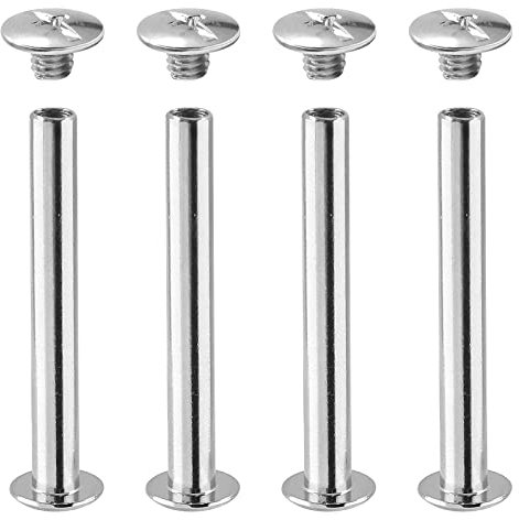 Uenhoy Juego de 30 tornillos de cabeza Phillips Chicago M5 x 40 mm, remaches de cuero de 1-9/16 pulgadas, botón de Chicago para manualidades, cinturón de cuero, encuadernación, color plateado