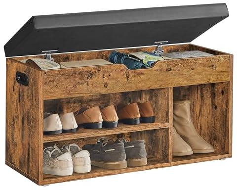 VASAGLE CUSTOS Collection - Storage Bench with Cushion, Shoe Bench, Padded Seat, Hidden Storage, Entryway, Hold up to 300 lb, 11.8 x 31.5 x 17.3 Inches, Rustic Brown and Ink Black ULHS30BX