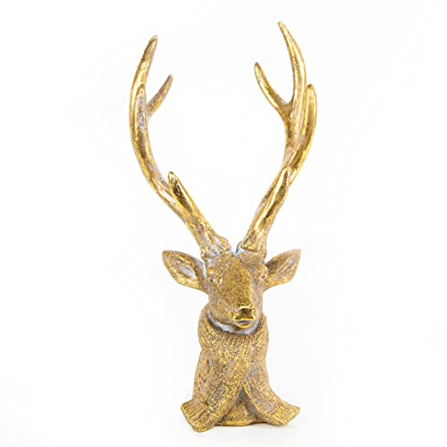 Logbuch-Verlag Cabeza de ciervo decorativa con purpurina dorada decoración navideña 30 cm - decoración navidad cabeza de reno - reno decorativo