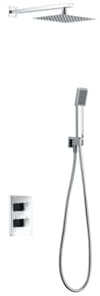 Conjunto termostático de ducha fabricado en latón - Griferia de baño - ducha empotrada pared con rociador cuadrado (Blanco Mate)