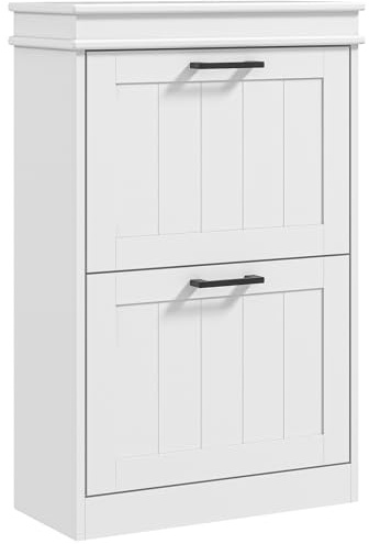 HOMCOM Scarpiera Salvaspazio con 2 Cassetti Ribaltabili per 10 Paia di Scarpe, Mobile Porta Scarpe con Ripiano Regolabile, 54x24x82.5 cm, Bianco