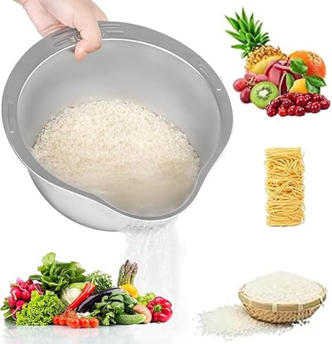 Cuenco de arroz de acero inoxidable, colador de arroz de grado alimenticio con boquilla, colador de pasta multifuncional de acero inoxidable, colador de cocina para lavar y escurrir quinua, frutas