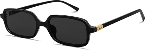 boluoboluomi Damen Retro-Sonnenbrille Herren 90er Jahre kleine rechteckige Sonnenbrille Retro niedliche schmale Mode Sonnenbrilles, UV400 Schutz Mode Brillen (Black)