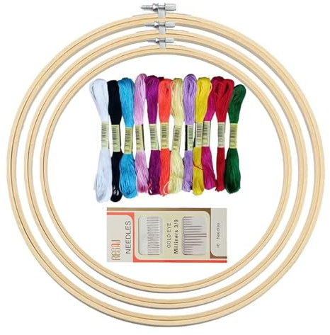 3 PCS Kit Ricamo, Kit Principianti con Telaio, 1 Scatola Aghi e 12 Colori Filo da Ricamo, Perfetto Punto Croce e Lavori Artigianali, Regalo Creativi