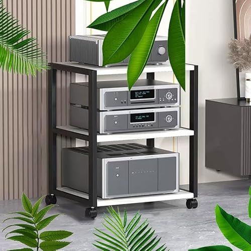 Gabinete de almacenamiento de medios AV ajustable, color blanco, soporte de entretenimiento para tocadiscos, consolas de juegos y equipos multimedia, hogar, oficina, teatro, 69 cm de alto