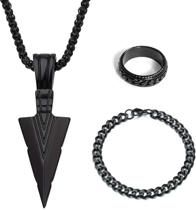 pclapora 3 Pezzi Collana Uomo Vichinga Nero Classica Bracciale Anello, Amuleto del Mito Nordico, Stile Hiphop Punk Collana Uomo, per Lui Coppie Papà Figlio, per Regalo Compleanno