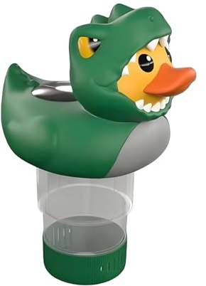 Clorinador solar para piscina con luz – Floating Chlordosierer Piscina flotante de cloro flotante y diseño de pato de dinosaurio | cloración automática, mantenimiento de tabletas piscinas, tubos