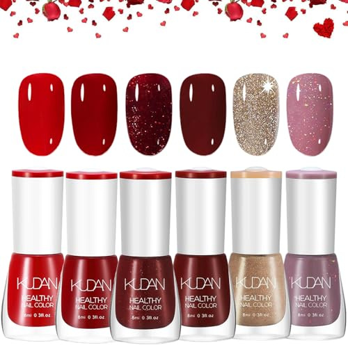 Set di 6 smalti per unghie, ad asciugatura rapida e a lunga durata, smalto rosso shimmer, non tossico, a base d'acqua, non tossico, per il salone fai da te, per manicure (colorato)