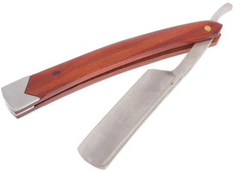 MERRYHAPY Rasoio Da Barba Manuale in Acciaio Inox Pieghevole Manico in Legno, Rasoio Da Barbiere a Mano Libera Leggero Per Barba, Basette e Chioma Corti, Per Uso Professionale in Saloni e Barbieri