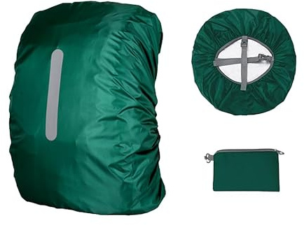 MSLSOZ Housse de pluie imperméable – 40-50L pour sac, sangles réfléchissantes, 2 sangles croisées réglables & pochette | Résistante pour camping, randonnée, voyages, vélo (Vert émeraude)