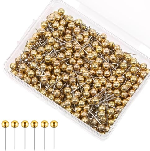JYNXOR 200 Punaises à Carte à Tête Ronde (Or) - Push Pins Petites pour Tableau en Liège, Photo et Affichages, Bureau/Maison/Ecole/Bricolage