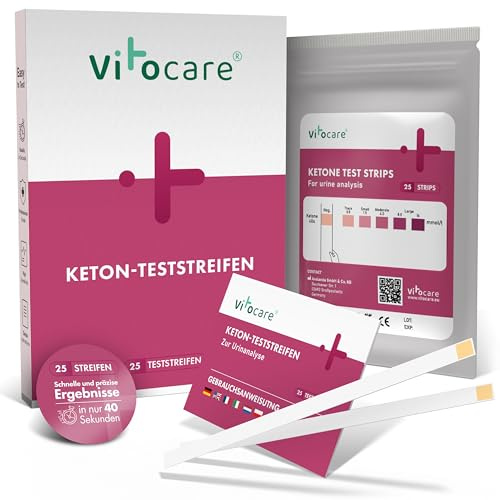 vitocare 25 o 125 tiras reactivas de cetosis con manual, tiras de orina para dieta keto, control de cetonas y apoyo para adelgazar con dieta low carb y cetogénica (25)