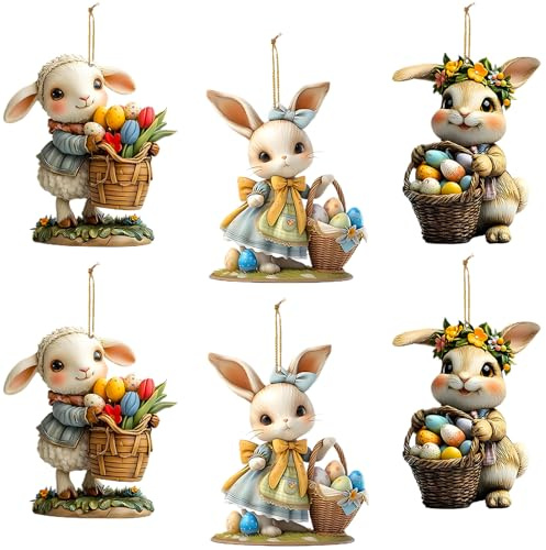 6 Pezzi Coniglietto Ornamenti Pasqualis, Decorazioni Pasquali da Appendere, Coniglio Decorazioni per Dasqua, Addobbi Pasquali da Appendere, Coniglio Decorazione Pasquale per Casa, Esterno, Regali (F)