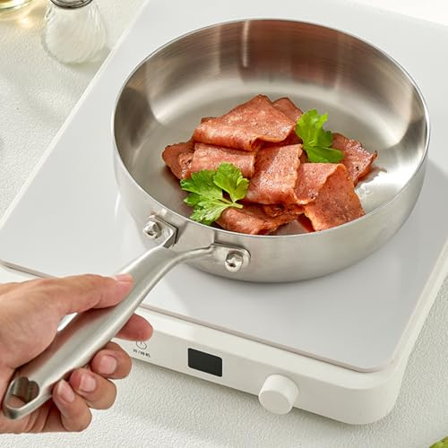 Tri-Ply Stainless Steel Frying Pan 28cm, 18/10 Cooking Surface PFOA Free, Durable and Sturdy, Fast & Even Heat, 11 Stainless Steel Pan Induction Electric Gas Oven All Cooktops Compatible Up to 315℃