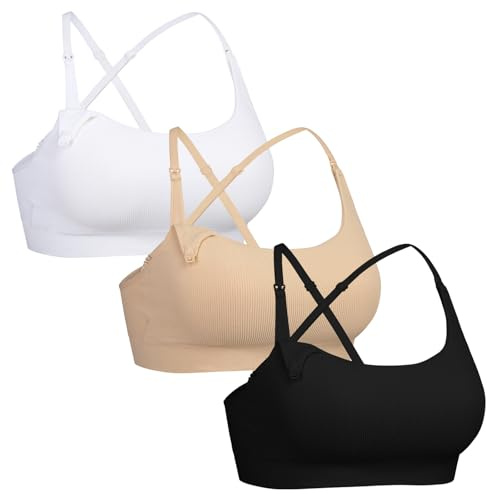 Astrélie Seamless Wireless Maternity Postpartum Comfort Support Nursing Bra | 3 Pack, Feeding,Everyday Comfort,Removable Breast Pads