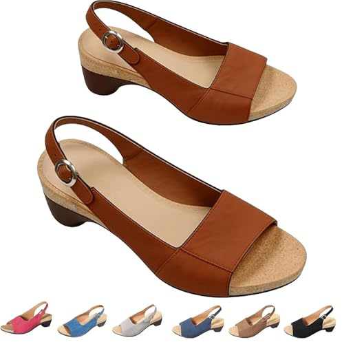 Pumio Sandalias de cuña ortopédicas for mujer, zapatos acolchados con soporte for el proa, puntera abierta, correa ajustable, tacón bajo de ajuste ancho