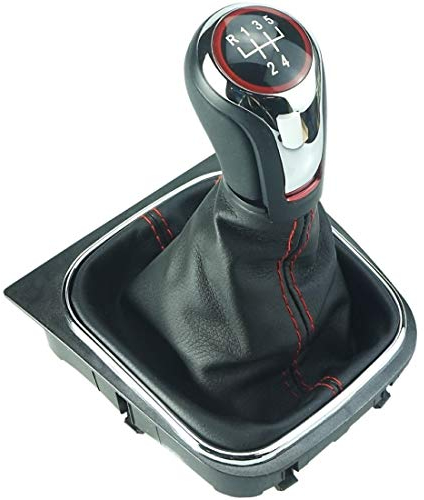 Schaltknauf Schaltsack Schaltmanschette Rahmen 5 Gang Chrom Look - Roter Ring - rote Naht