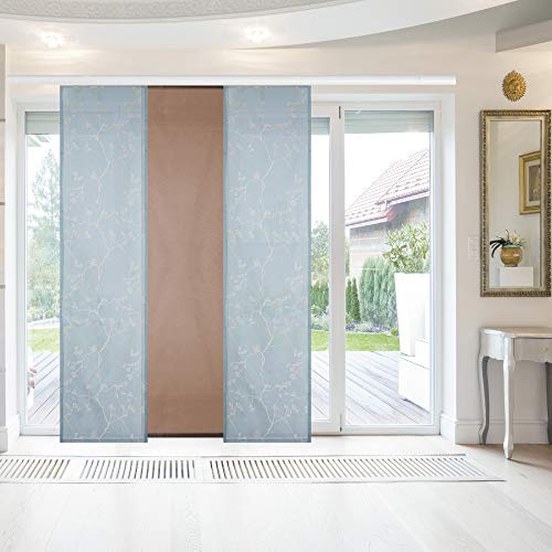 Bestlivings Elena Lot de 3 panneaux japonais dévorés 60 x 260 cm (l x h) en bleu clair/marron avec motifs brûlés