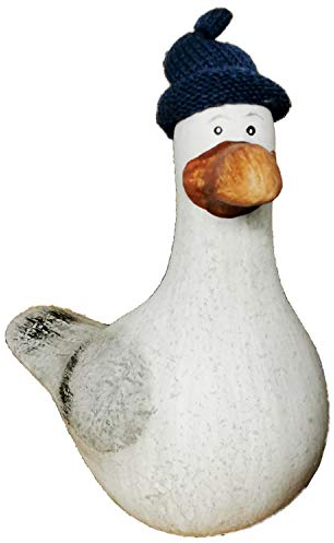 Land-Haus-Shop Möwe mit Strickmütze Dekofigur Hinnerk Keramik Maritim Vogel Meer Küste Strand (Gross 20cm hoch)