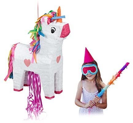 Relaxdays Pinata licorne, à suspendre, enfants, anniversaire, à remplir, papier, HxLxP 51 x 14 x 35 cm, coloré