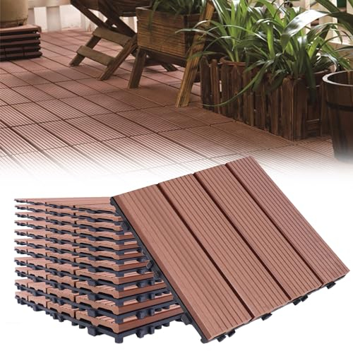 HENGMEI WPC Fliesen Terrassenfliesen 30x30cm Balkonfliesen Klickfliesen Bodenbelag mit klicksystem, 55m²/55 Stück, für Terrasse und Balkon, Braunlich rot