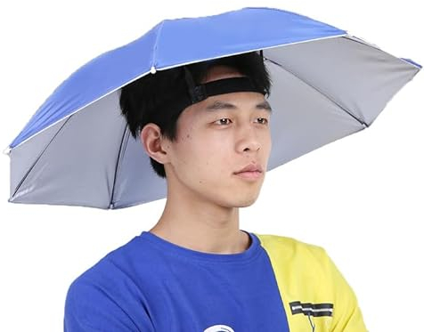Nikou Head Umbrella Hats, 65cm Outdoor Sun Rain Protection with Elastic Bands Portable Mini Folding Hat Umbrella for Golf, Fishing, Gardening (Royal Blue)