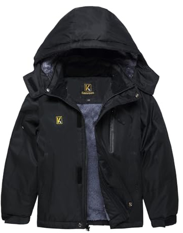 Keevoom Coats for Boys for Winter,Waterproof Warm Fleece Ski Jackets Windproof Insulated Heavyweight Snowsuits with Hooded Size 4-5 Black