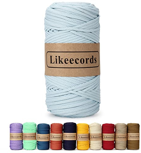 Likeecords makramégarn 4 mm 130 meter polyesterrep, 100 % polypropylensnöre, makramérep, 4 mm virkväska, snöre, makramé, rep, virkgarn, gåva för stickade varor (ljusblå)