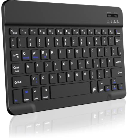 aoub Kabellose Tastatur mit deutschem QWERTZ Layout für iPad Pro/Air/Mini/iPad 11/10,9/10,5/10,2/9,7 Zoll/Samsung, Tablet, Android, Smartphones, Schwarz
