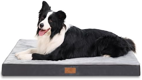 Jaspuriea Large Orthopedic Dog Bed - Washable Waterproof Removable Cover, Anti-Slip, Deluxe Dogs Crate Flannel Mattress, Grey, 90x60x9cm
