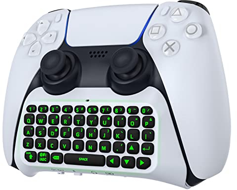 Moko - Teclado retroiluminado, Color Verde para PS5 Mando, Mini QWERTY Teclado Bluetooth inalámbrico Compatible con Playstation 5 Mando, Teclado Recargable con Toma de Audio de 3,5 mm y Altavoz