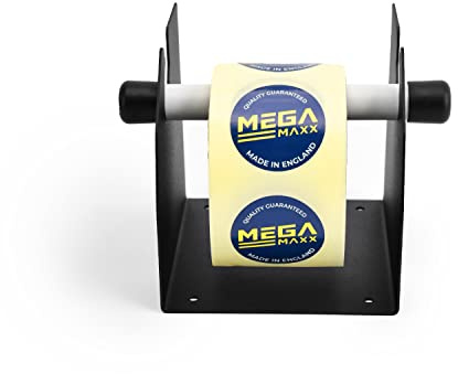MegaMaxx Surface Mount Or Wall Mount Label & Sticker Dispenser - Great British Steel - Powder Coat Blue Finish - Home, Office, Workshop, Warehouse - Free Standing (Black - with Magnet)