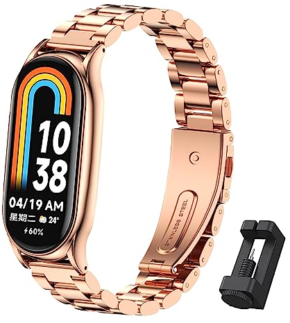 BDIG Armband Kompatibel mit Xiaomi Mi band 8 Prämie Edelstahl Metall Ersatz Armband für Mi band 8 Roségold