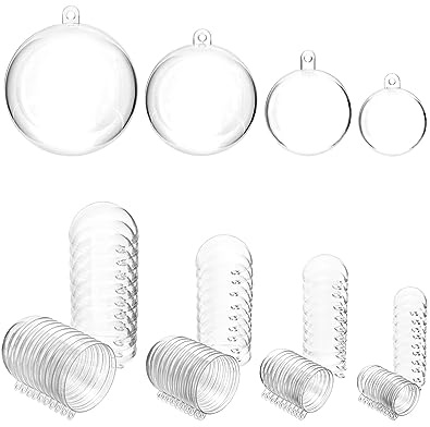 QWORK® 40 Stüc Kunststoffkugel Transparent,Ø3 cm,Ø4 cm, Ø5 cm, Ø6 cm Weihnachtskugeln, Plastikkugeln Zum Befüllen